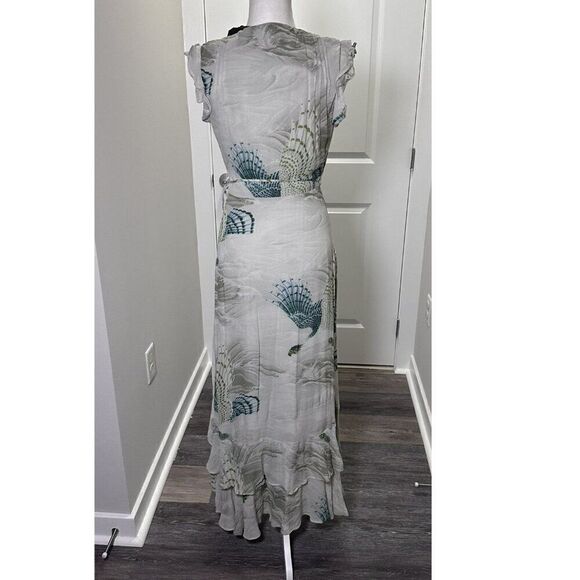 NWT All Saints Dela Ngaru Sea Green Flowy Crepe Wrap Dress US Size 0 - Picture 13 of 13